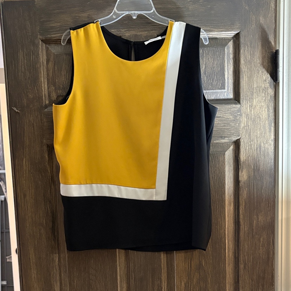 Calvin Klein Yellow and Black Sleeveless Blouse